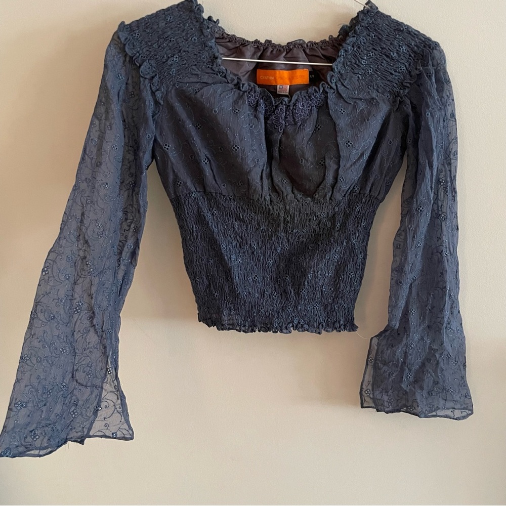 Cynthia Steffe bell sleeve smocked crop top size small.